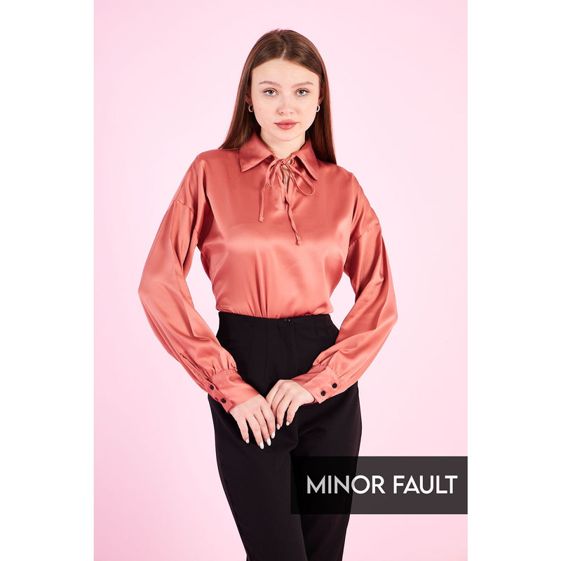 (Minor Fault) Pink Knotted Collar Satin Top | Montivo Pakistan