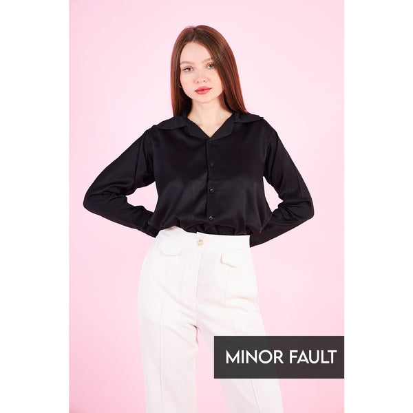 (Minor Fault) Black Cuban Collar Satin Shirt | Montivo Pakistan