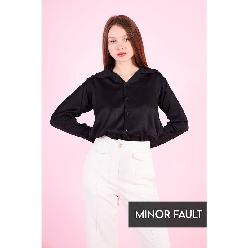 (Minor Fault) Black Cuban Collar Satin Shirt | Montivo Pakistan