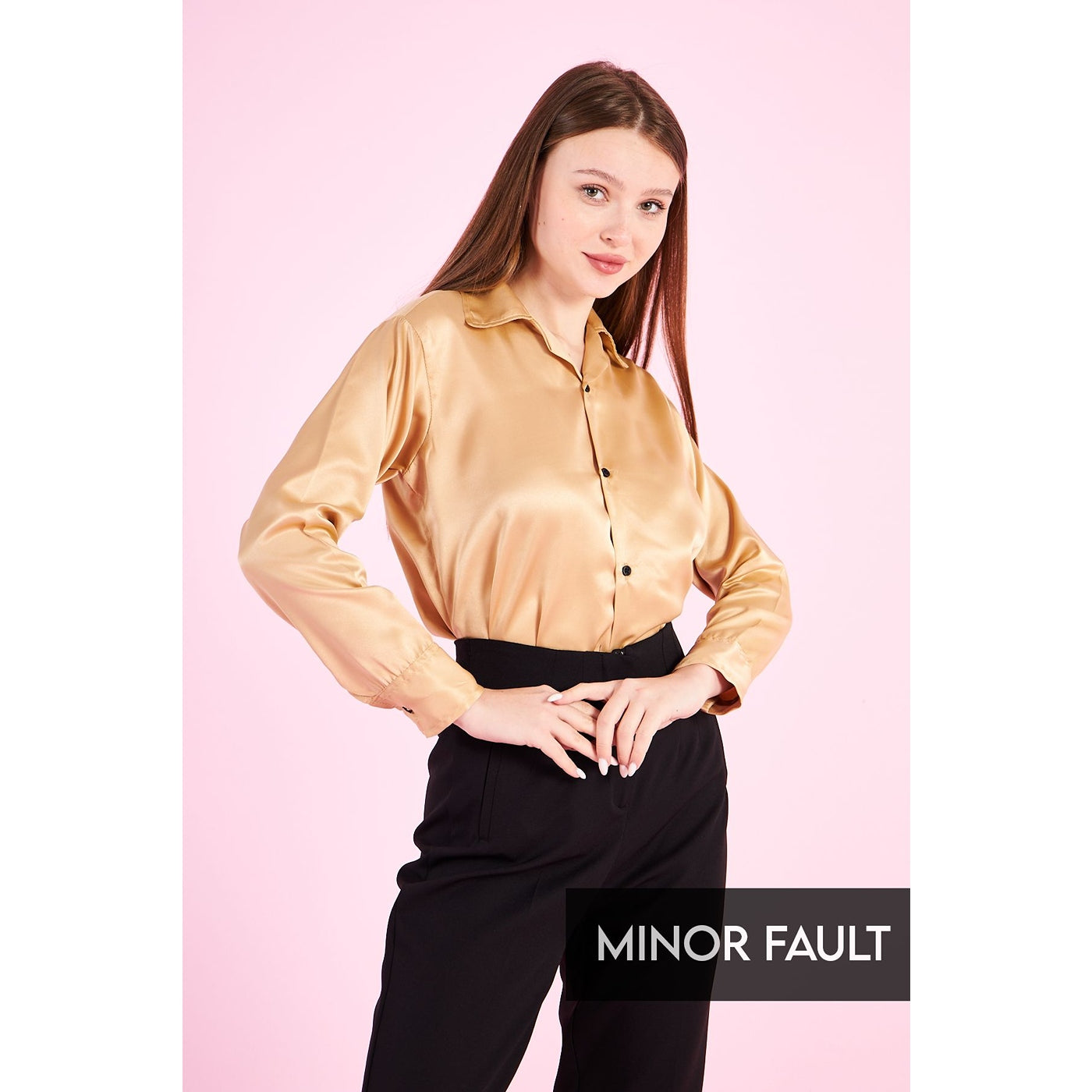 (Minor Fault) Gold Cuban Collar Satin Shirt | Montivo Pakistan