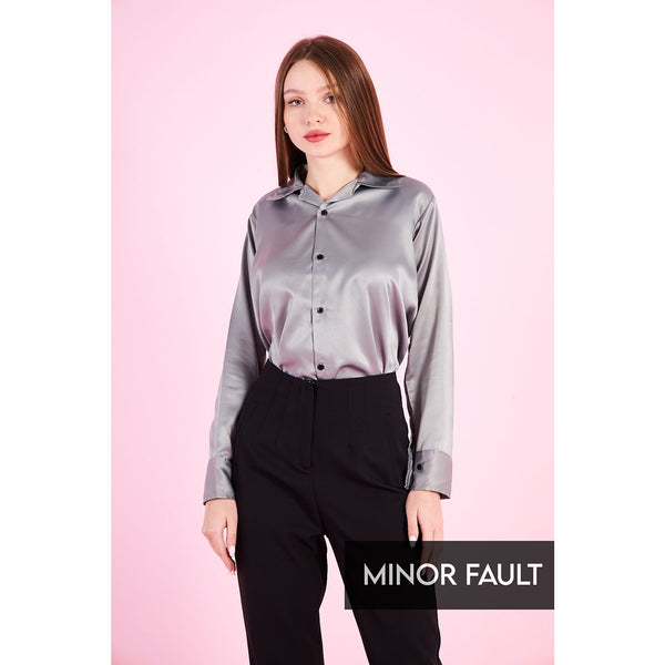 (Minor Fault) Grey Cuban Collar Satin Shirt | Montivo Pakistan