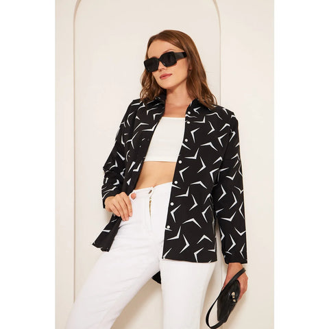 Black Geometric Print Oversized Shirt | Montivo Pakistan