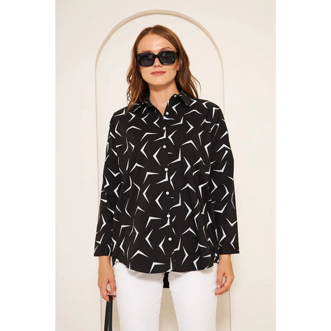 Black Geometric Print Oversized Shirt | Montivo Pakistan