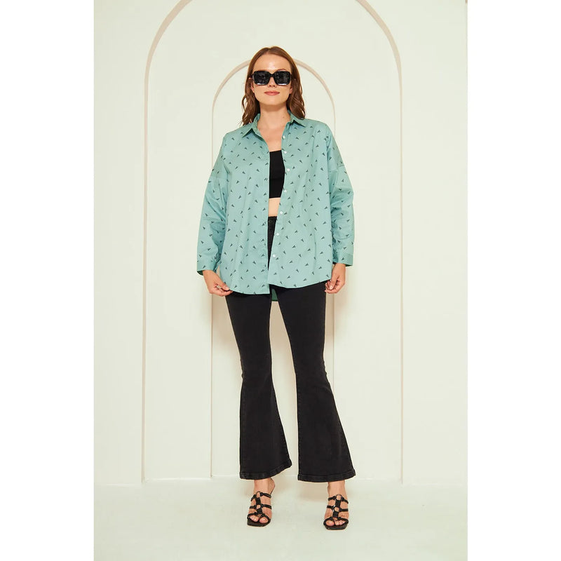 Light Green Printed Oversized Shirt | Montivo Pakistan