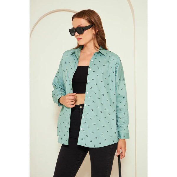 Light Green Printed Oversized Shirt | Montivo Pakistan