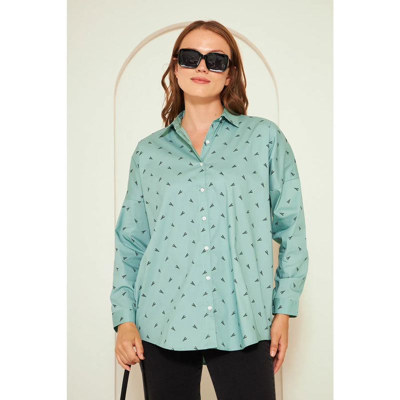 Light Green Printed Oversized Shirt | Montivo Pakistan