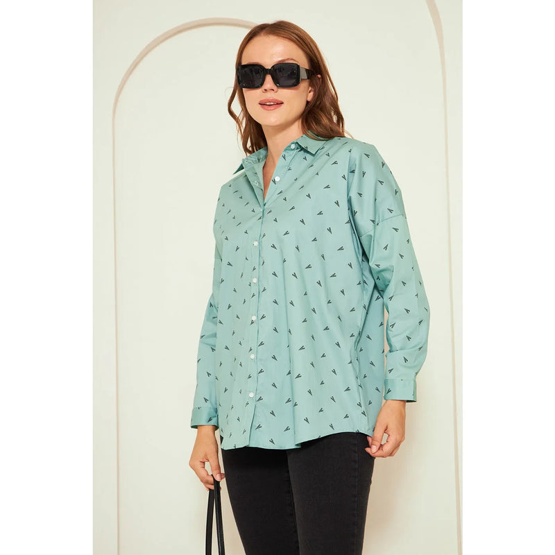 Light Green Printed Oversized Shirt | Montivo Pakistan
