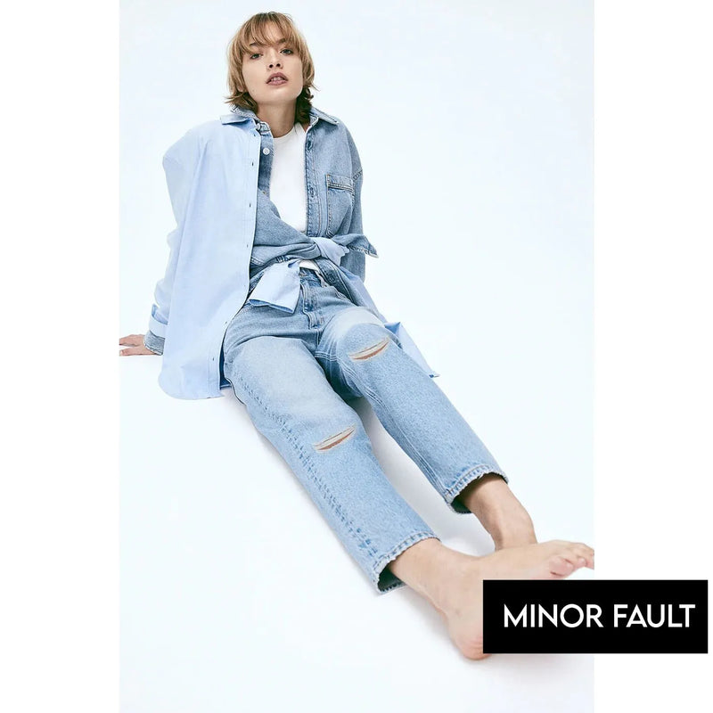 (Minor Fault) Light Blue Mom Ripped Jeans | Montivo Pakistan