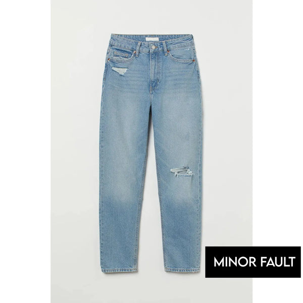 (Minor Fault) Mom Light Blue High Ripped Jeans | Montivo Pakistan