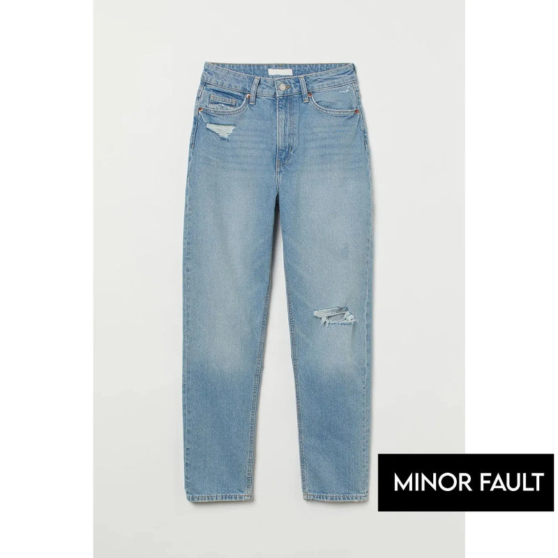 (Minor Fault) Mom Light Blue High Ripped Jeans | Montivo Pakistan