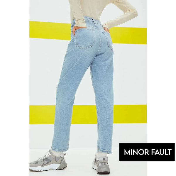 (Minor Fault) Mom Light Blue High Ripped Jeans | Montivo Pakistan