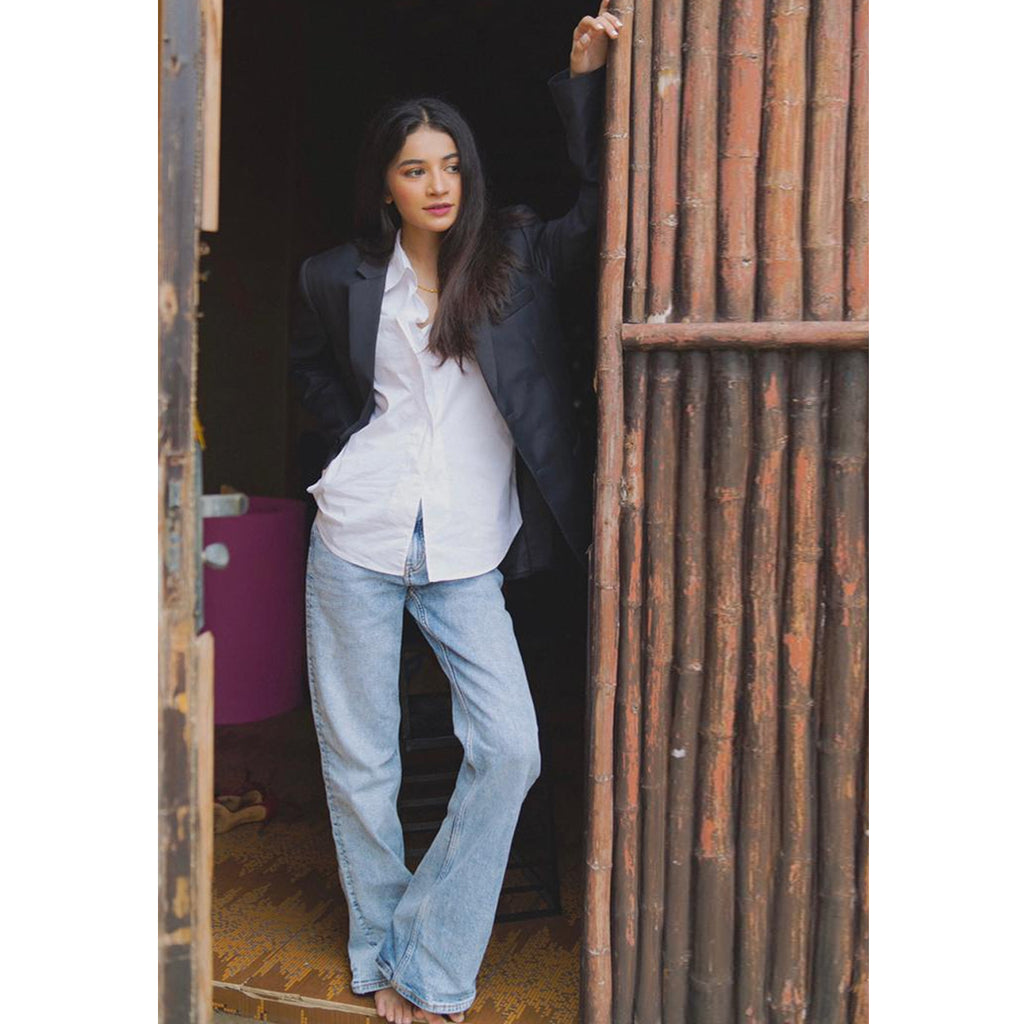 Monki Blue High Waist Flare Jeans | Montivo Pakistan